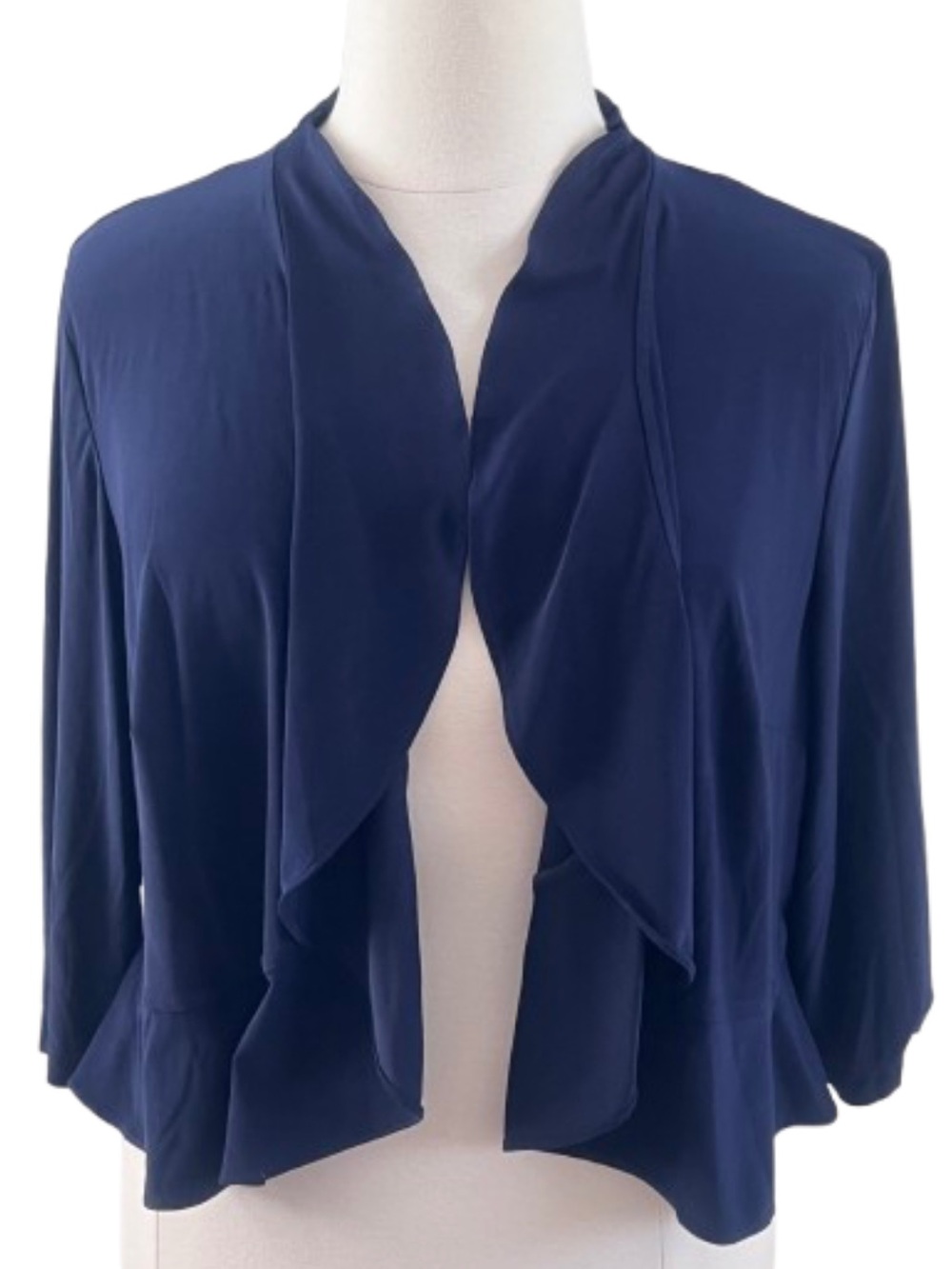 Navy Open-Front Draped Cardigan